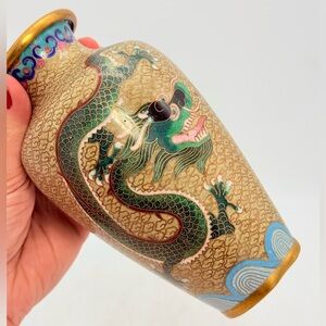 Vintage Chinese Cloisonné Dragon Vase | Enamel Brass | Five Claw Dragon | Asian